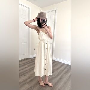 Zara Cream Buttoned Sleeveless Midi Sundress